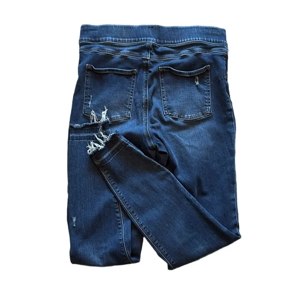 Spanx Distressed Womans Medium Ankle Skinny Pull-On Raw Hem Jeans